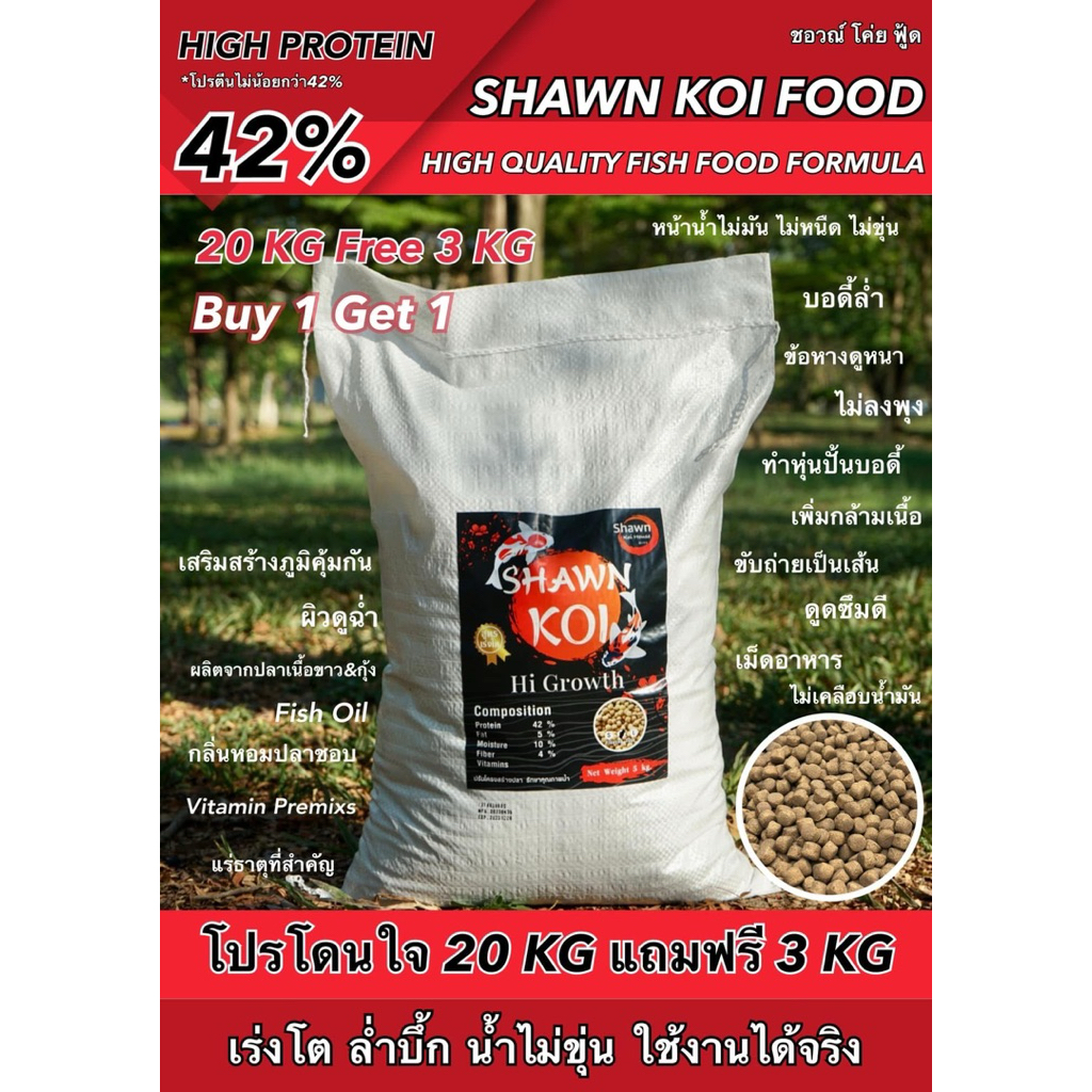 อาหารปลาคาร์ป20KGแถม3KG น้ำไม่ขุ่น สูตรเร่งล่ำ โปรตีนสูง 42% เร่งโต ราคา ถูกที่สุด ดีลบีเคเค รูปภาพหลัก