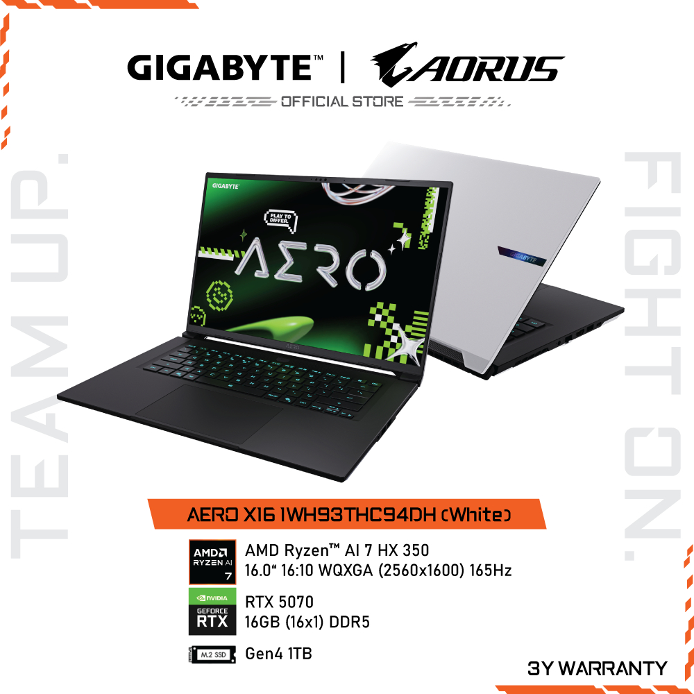 (ไม่เข้าร่วมโปรแถมแรม) GIGABYTE AERO X16 1WH93THC94DH Gaming Notebook 16" | AMD Ryzen AI 7 350 | RTX
