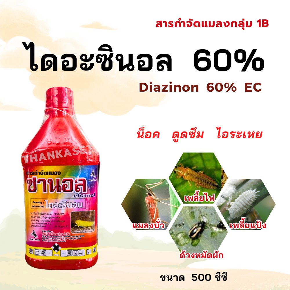 สารกำจัดแมลง เพลี้ยแป้ง เพลี้ยไฟ มด ไดอะซินอล (Diazinon) ขนาด 500 ซีซี (ชานอล)