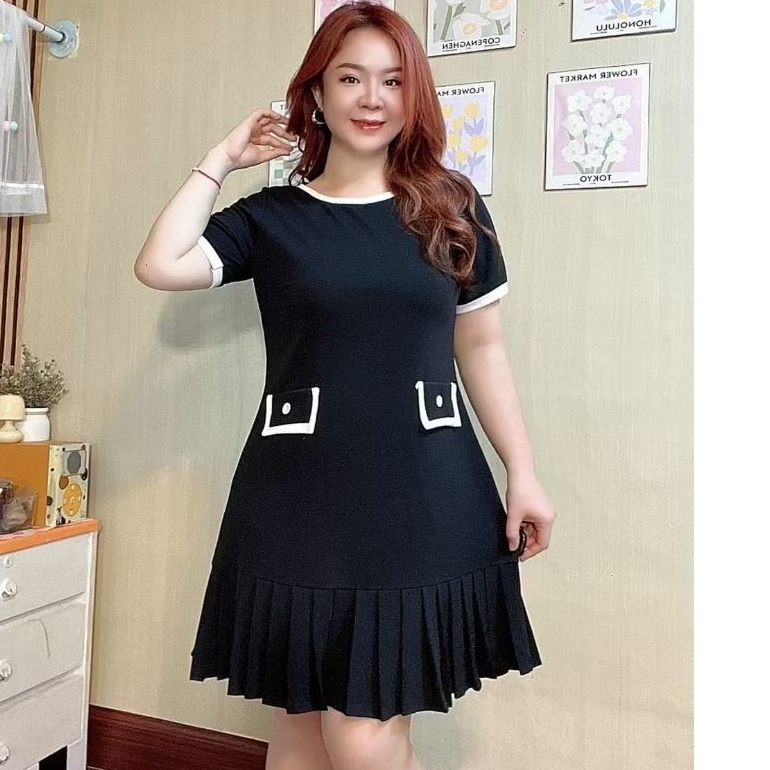ชุดเดรสสาวอวบชายพีส ผ้าวูลเวฟทูโทน ขนาดฟรีไซส์ รอบอกเสื้อก่อนยืด 42 นิ้ว ยืดได้ถึง 46นิ้วความยาว 36.5 นิ้วWT5