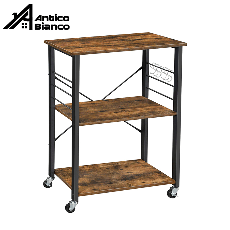 ​Antico【เคลื่อนย้ายง่าย】ชั้นเก็บของ ชั้นวางของในครัว ผลิตจากไม้เเท้ เเข็งเเรงทนทาน เหมาะกับทุกที่ภายในบ้า