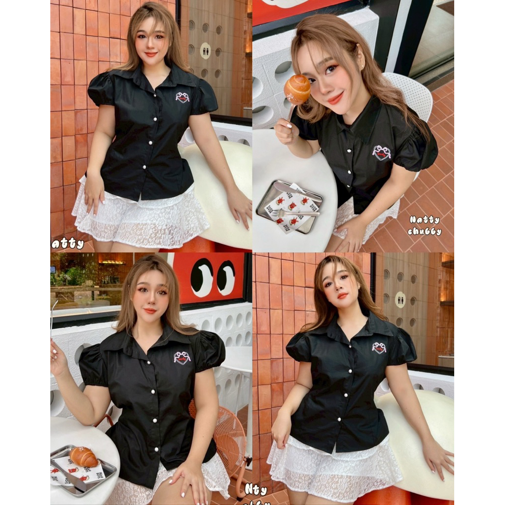 (พร้อมส่งมีสตอค/ส่งด่วน!⚡️) Vivian Shirt🧀🥯🥨 (NT) เสื้อเชิ้ตผูกหลังวิเวียน สาวอวบไซส์ใหญ่ (อก-50) - รูปที่ 2