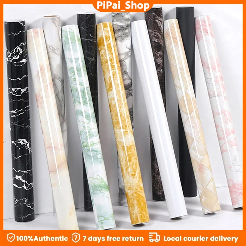 60X500ซม. กระดาษวอลเปเปอร์ลายหินอ่อน สติ๊กเกอร์ติดผนังกันน้ำกันน้ำมัน สติ๊กเกอร์ติดผนัง PVC มีกาว ตกแต่งบ้าน