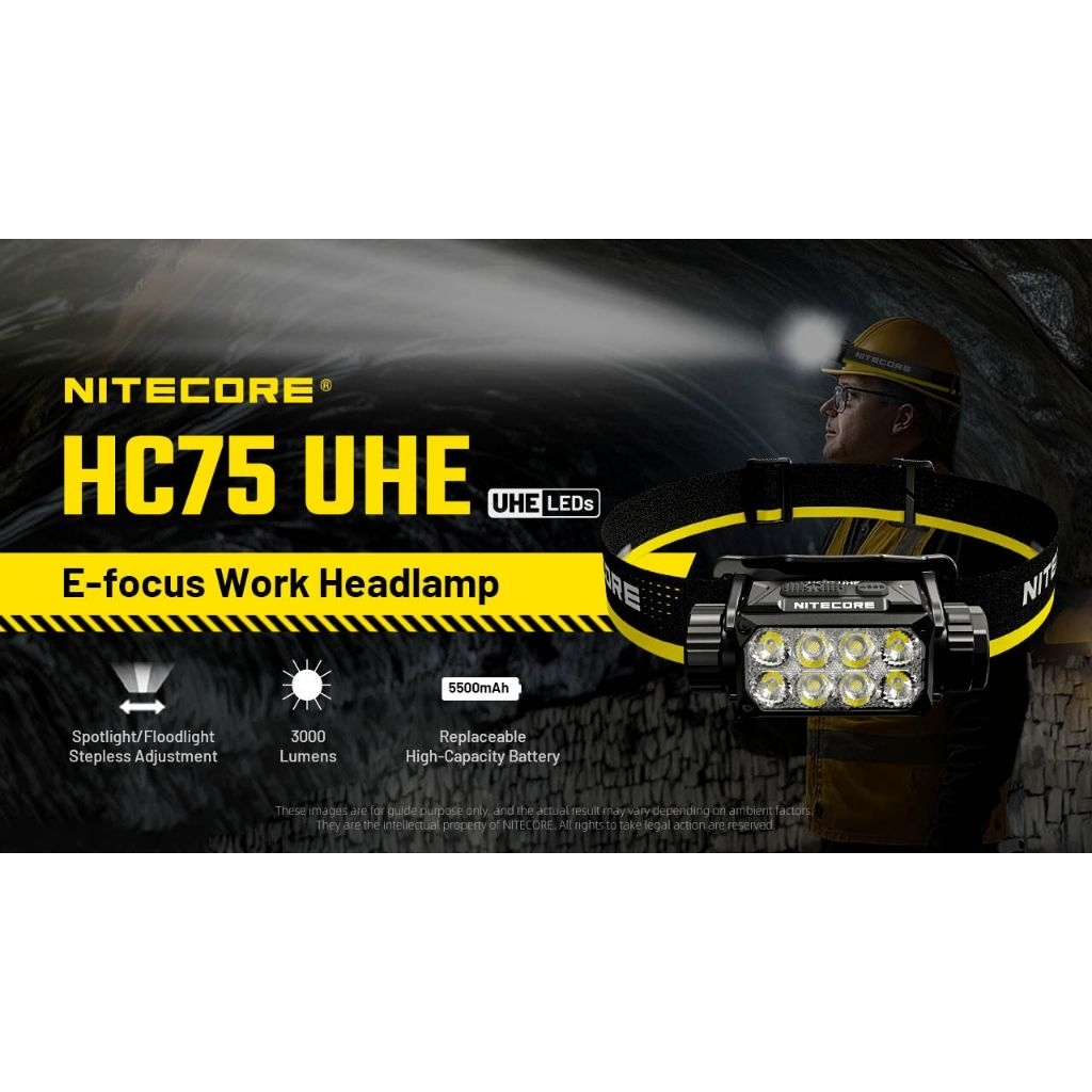 ไฟฉายคาดหัว Nitecore HC75 UHE USB-C Rechargeable E-Focus Work Headlamp : สินค้ารับประกัน 3 ปี