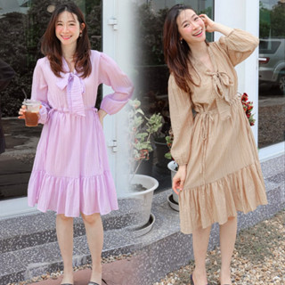 🔥พร้อมส่ง 1-2 วัน🔥 Mari dress oversized เดรสทำงานแขนยาว ผูกโ…