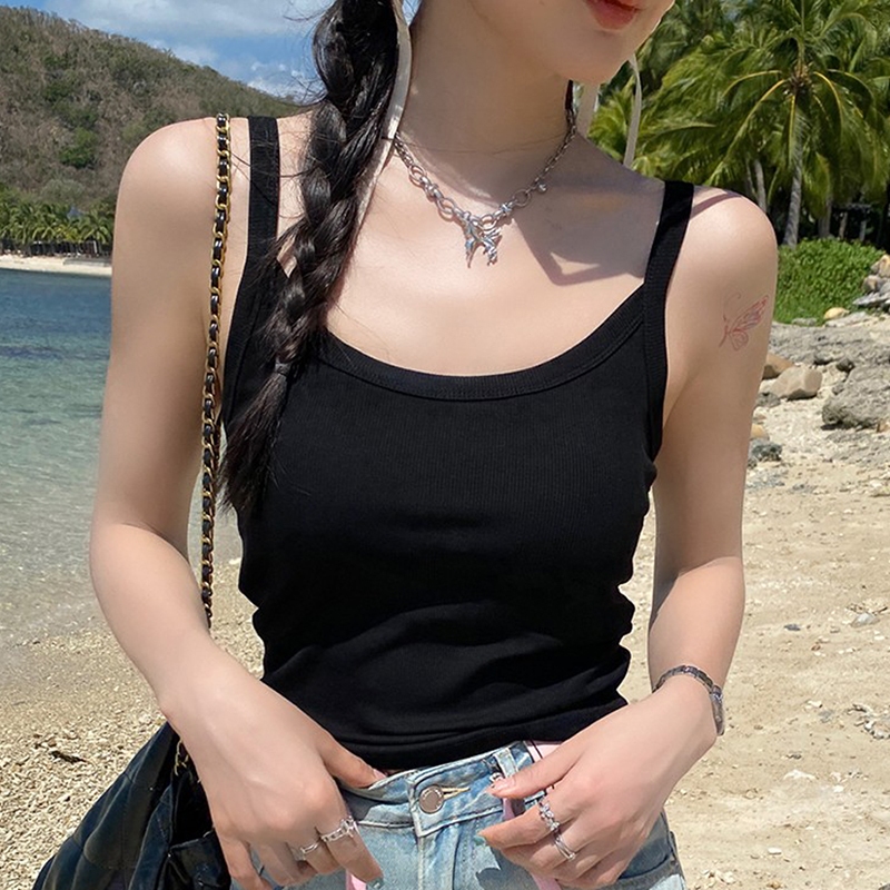 ลำลองสีพื้นมีบราในตัวเสื้อกล้ามรัดรูปลำลอง ฤดูร้อนใส่สบายสาวอวบใส่ได้ไม่ร้อนผ้าเรย่อนใส่สบาย  เข้ารูปเสื้อกล้าม - รูปที่ 3