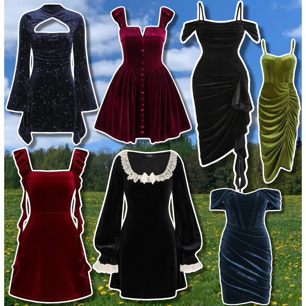 เดรสสาวอวบผ้ากำมะยี่(อก36-56) สินค้าพร้อมส่ง