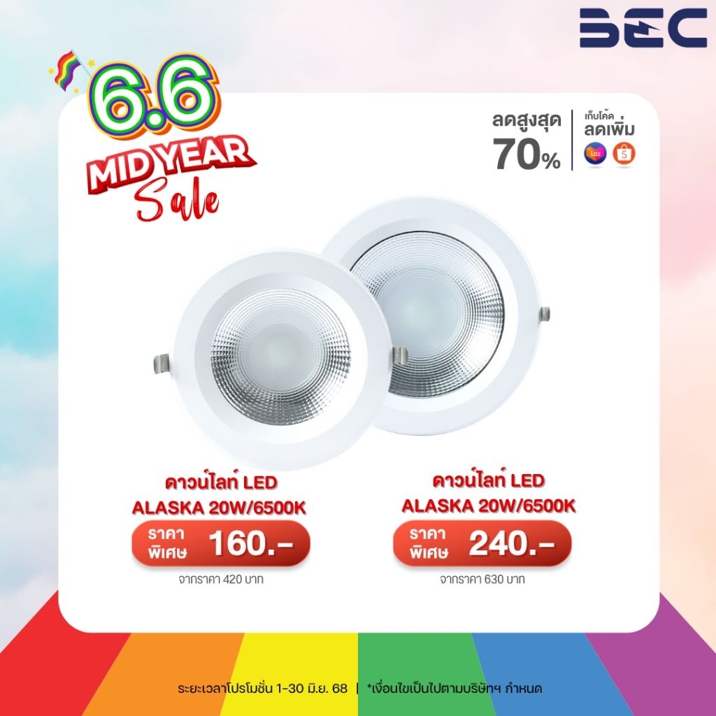 BEC ALASKA  โคมไฟดาวไลท์ LED ฝังฝ้าหน้ากลม วัตต์สูง 20W / 30W