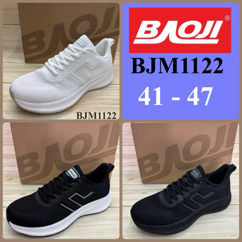 Baoji BJM 1122 / 1122A รองเท้าผ้าใบชาย รองเท้าสนึกเกอร์ บาโอจิ (41-47) สีดำ/ดำขาว ซห/ซป