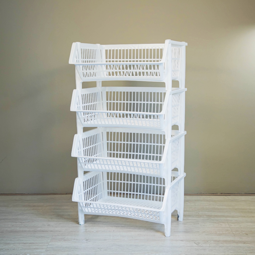 ตะกร้าชั้นวางเหลี่ยม 4 ชั้น สีขาว รุ่น BK-134 ขนาด 40*50*90 cm ใหญ่