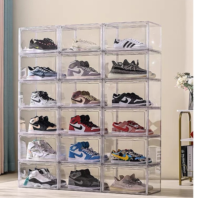 เก็บวางรองเท้า  วัสดุแบบอะคริลิคใส tower วางซ้อนได้ shoe box ออกแบบฝาหน้าแม่เหล็ก กล่องวางรองเท้าโปร่งใส กันน้ำ กันกลิ่น รูปที่ 6