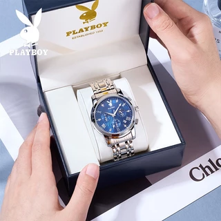 PLAYBOY （ขายแฟลช） สปอตสินค้า นาฬิกาผู้ชาย กันน้ำ ธุรกิจ พร้อมกล่อง ดูเวลา ดูวันที่ เรืองแสง สายสเตนเลส รับประกัน 3 ป3066