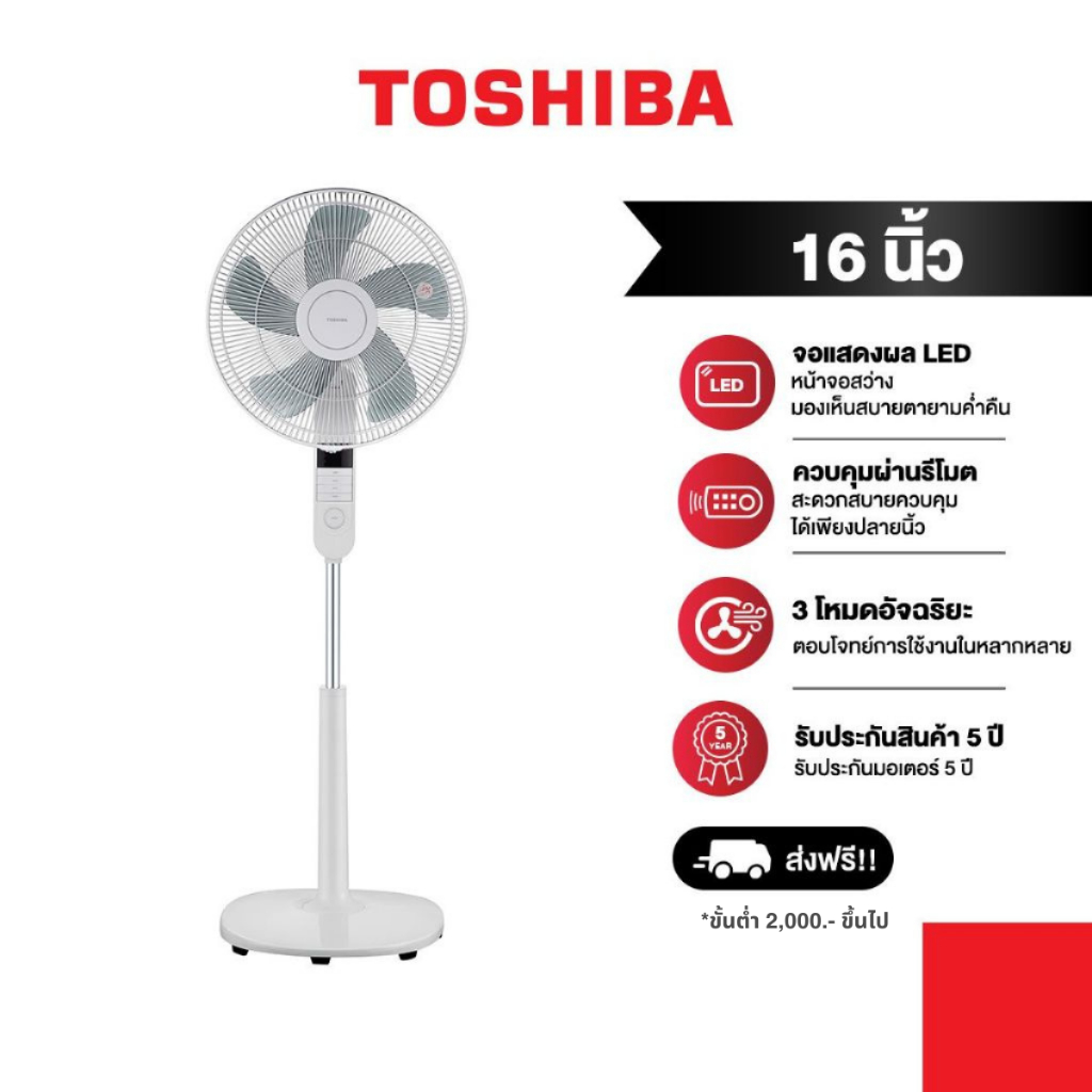 TOSHIBA รุ่น F-ASC60TH(W) พัดลมตั้งพื้น 16 นิ้ว นวัตกรรมตะแกรงเกลียว 2 ชั้น ส่งแรงลมไกลถึง 12 เมตร พร้อมมอเตอร์บอลแบริ่งที่ทำงานเงียบและประหยัดพลังงาน