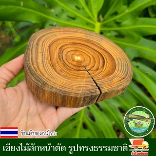 ไม้สักหน้าตัด กลม รูปทรงธรรมชาติ อาจมีรอยแตกตามธรรมชาติแต่ไม่แยกจากกัน เขียงไม้ เขียง ไม้สักแท้ คละไชส์ 13-16ชม.หนา2ซม.
