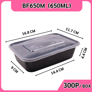 สุดคุ้ม! (ยกลัง300ชุด) กล่องพลาสติกใส่อาหารพร้อมฝา วัสดุPP Food Grade เข้าไมโครเวฟได้ รุ่นBFสีดำ ขนาด500,650,750,1000ML