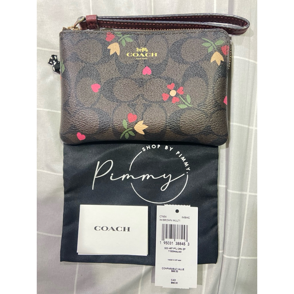 coach แท้ 1 ซิป S ลาย หัวใจกุหลาบ มือสองไร้ตำหนิ