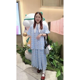 Longdopaws : Aileen set ชุดเซ็ทเสื้อคอบันนี่+กระโปรงยาวอัดพลีทใส่สบายมีซับใน