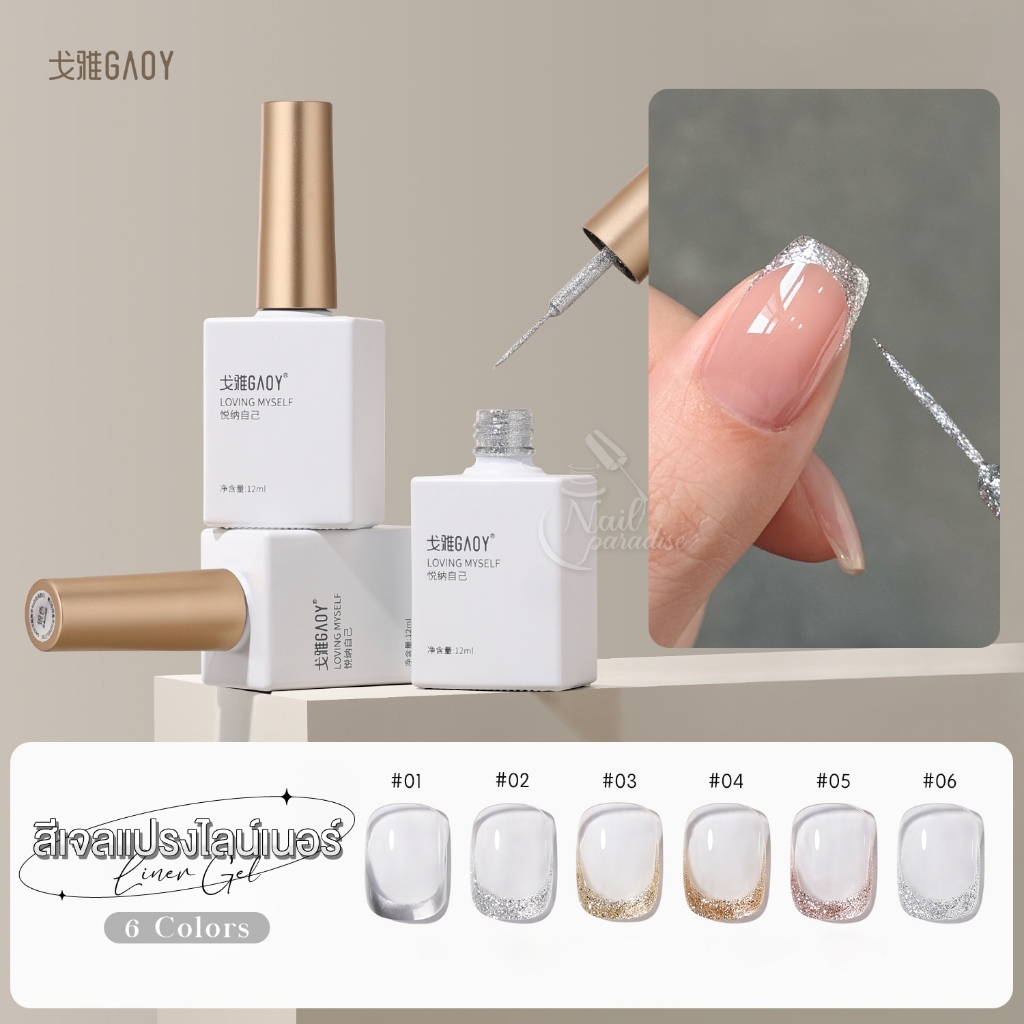 GAOY สีเจลแปรงไลน์เนอร์ 12ml แปรงหัวเรียวพิเศษ วาดลายเส้นคมกริบ เนื้อเจลแน่น เม็ดสีชัด Liner Gel