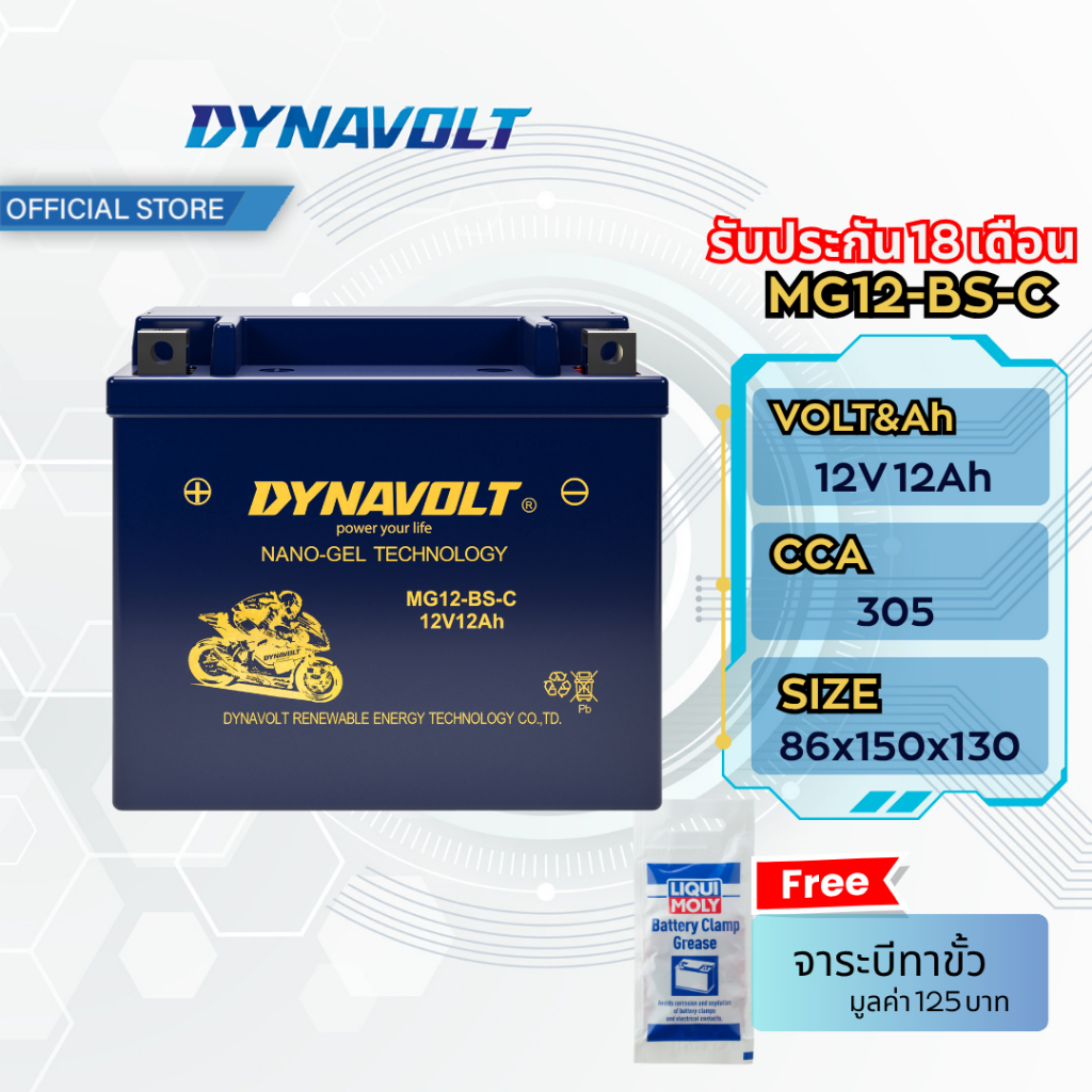 DYNAVOLT MG12-BS-C ไดน่าโวลท์ แบตเตอรี่มอเตอร์ไซค์ แบตเตอรี่ นาโนเจล