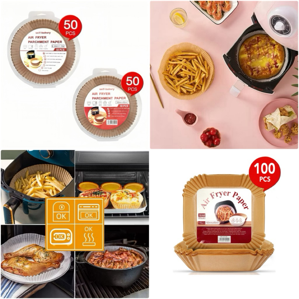 AIR FRYER PARCHMENT PAPER ถ้วยกระดาษรองอบรองอบ แผ่นรองอบ ฟอยล์ 10-50-100 ชิ้น/แพค