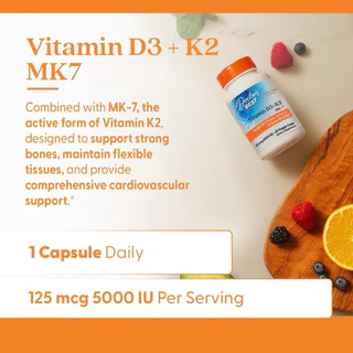 ✅พร้อมส่ง วิตามิน D3+K2 MK-7 Doctor's Best Vitamin D3 + K2, MK-7, 5000 IU, 60 Veggie Capsules