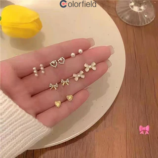 Colorfield ต่างหูสตั๊ดโบว์ 6 คู่ ไข่มุก เกาหลี ระดับไฮเอนด์ ละเอียดอ่อน ผู้หญิง แฟชั่น เครื่องประดับ ของขวัญวันหยุด-COD