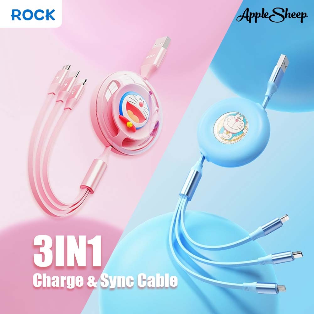 [Rock Doraemon 3In1 Charge & Sync Cable] สายชาร์จมือถือ 3in1 Type-C/Type-L/Micro USB สายชาร์จ ถ่ายโอนข้อมูลได้ มีประกัน