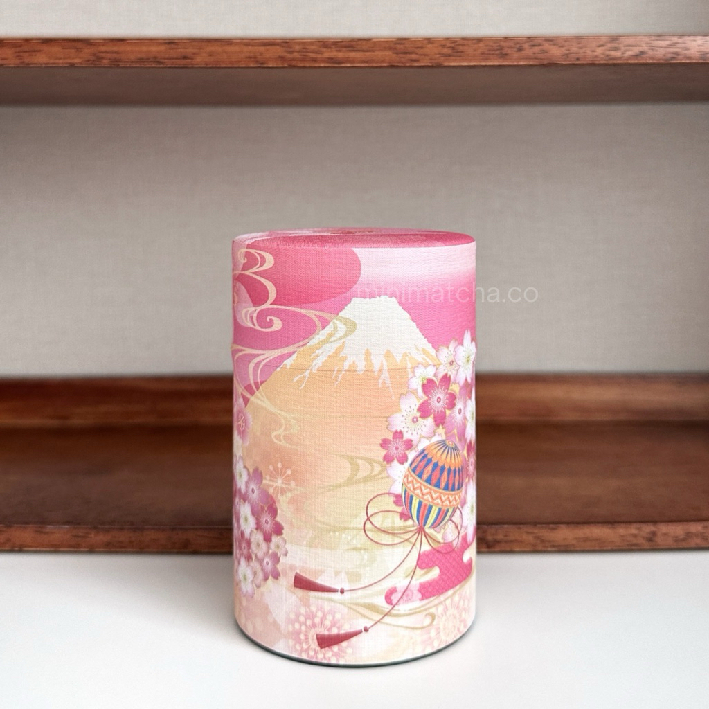 กระปุกใส่ผงมัทฉะ ลายภูเขาไฟ Fuji และดอกไม้ มี 4 สี | Made in Japan พร้อมส่ง