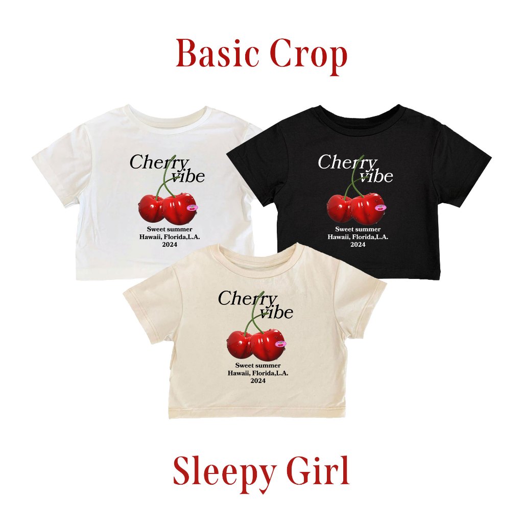 11PM 🍒 เสื้อครอป Cherry Vibe ฟรีไซส์ ผ้าคอตตอนใส่สบาย Crop