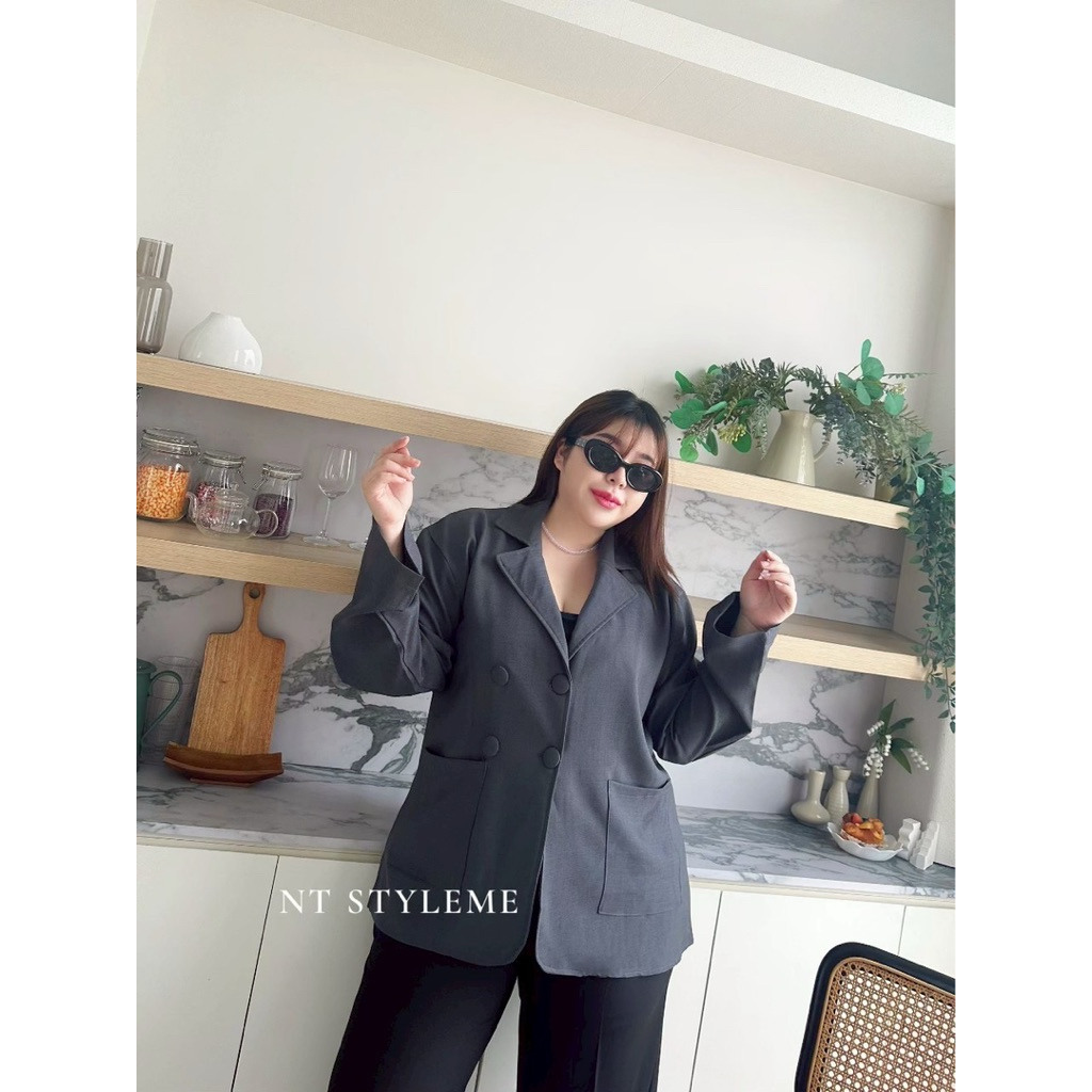 P01 เสื้อสูทเบเซอร์ผ้าสโนว์ สีสโนว์เทาเข้ม อก52-54“