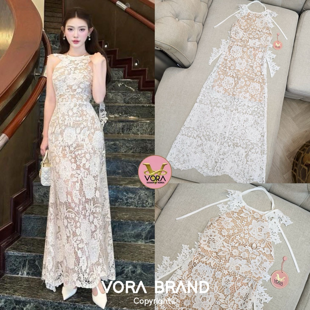 M10 Dress ชุดเดรสยาวลูกไม้แขนกุด สำหรับผู้หญิง เสื้อผ้าแฟชั่นผู้หญิง ไซส์ Xs-L Vora