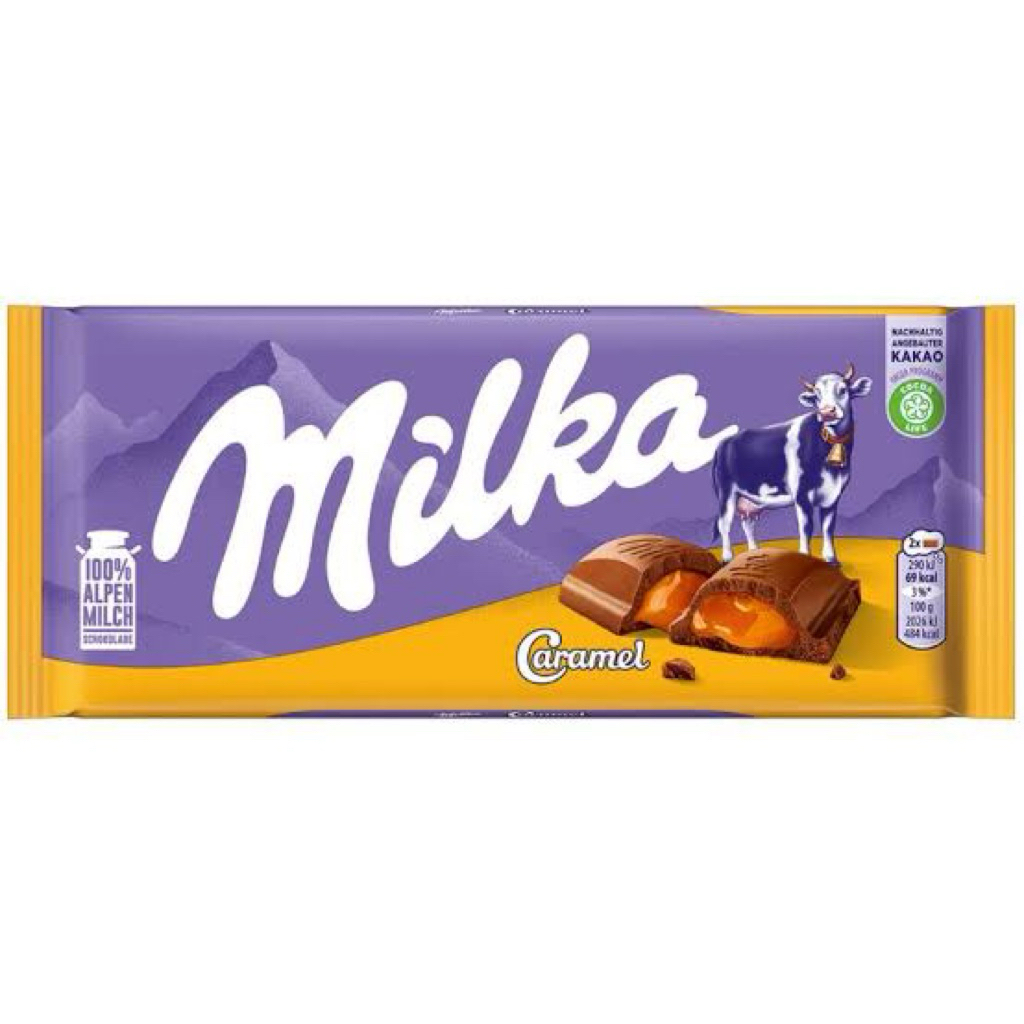 Milka caramel chocolate milk 100g. นำเข้า ช็อกโกแลตนม ไส้คาราเมล
