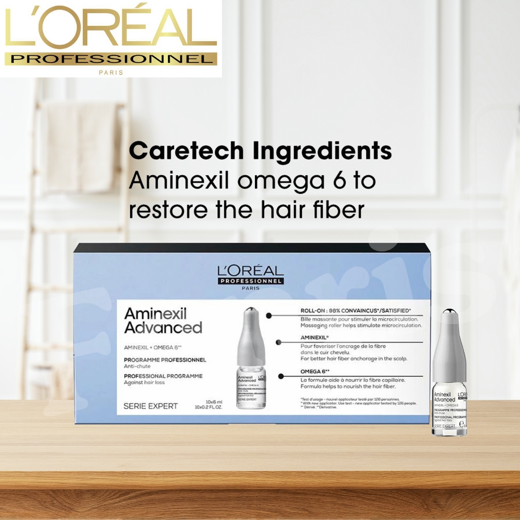 LOREAL Aminexil Advanced 6 ML. X 10 ขวด ชุดเซรั่มหนังศีรษะลดผมขาดร่วง กระตุ้นการเกิดใหม่ของเส้นผมดูห