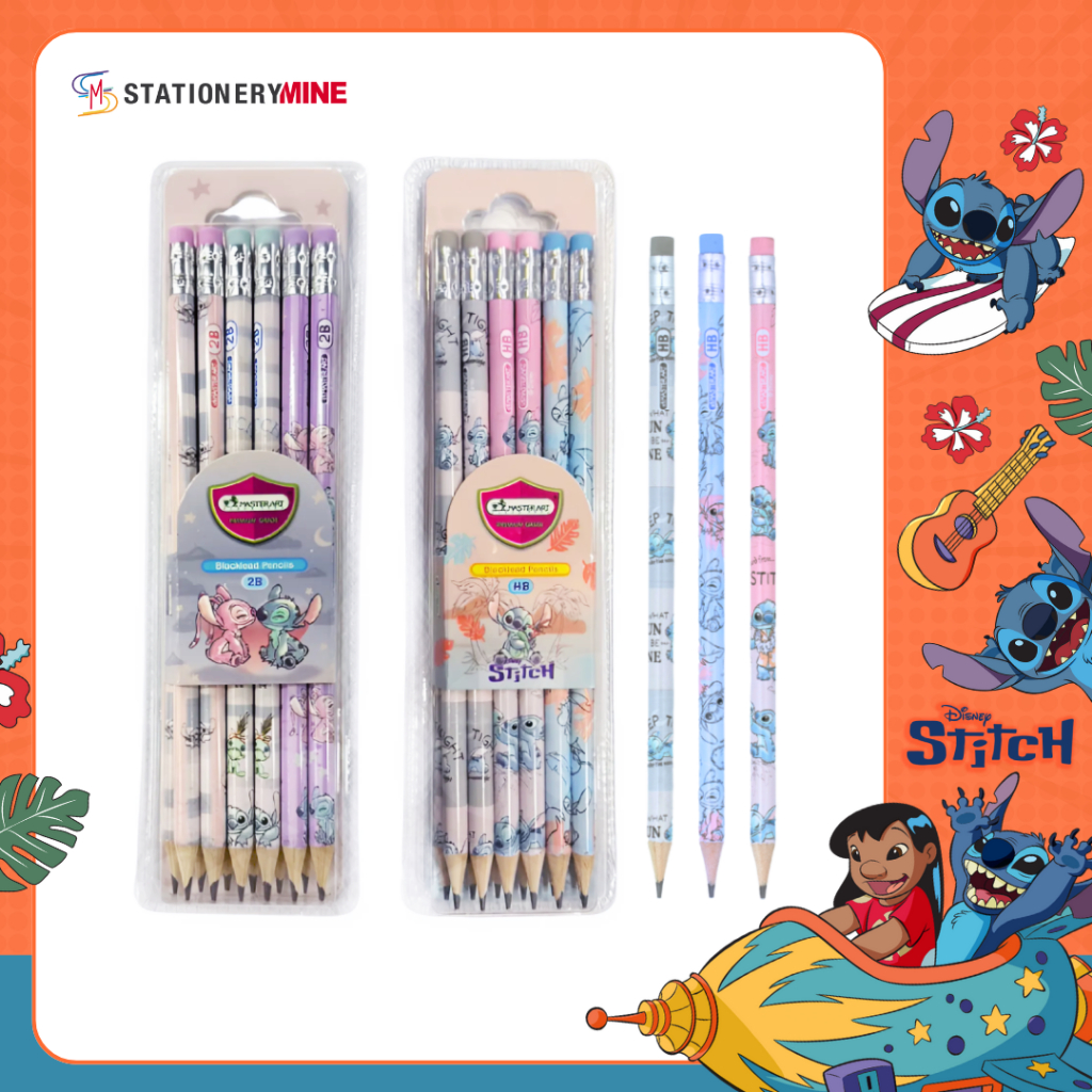 Master Art ดินสอ ดินสอดำ 2B และ HB ลาย Stitch ลิขสิทธิ์แท้ จำนวน 12 แท่ง
