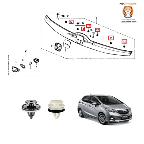 คลิ๊ปยึดคาดเอวหลัง Honda Jazz GK 2014-ON แท้ศูนย์ จำนวน 6 ชิ้น