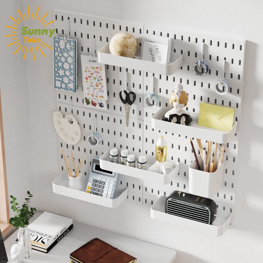Sunny_Pegboard โลหะ ติดผนัง  กระดานแขวนของ สำหรับจัดเก็บเครื่องมือ แผ่นวางของติดผนัง แถมตะขอ แผ่นวางของขนาดใหญ่ DIY