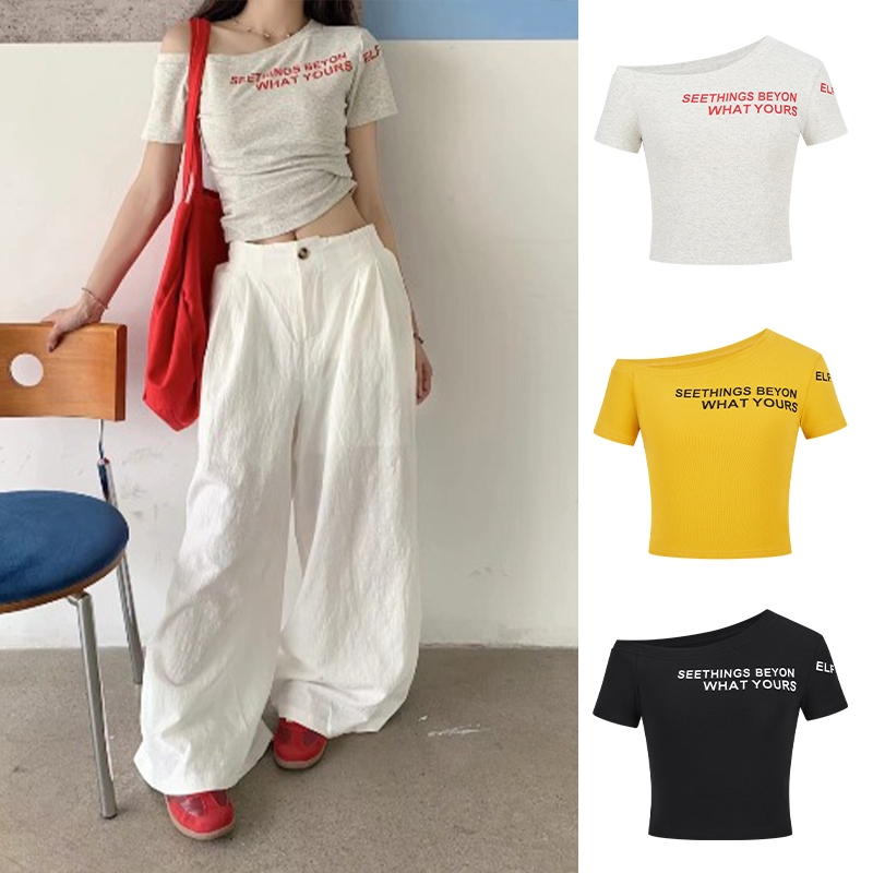 เสื้อยืดแขนสั้นสไตล์เกาหลี ลายตัวอักษร พรางหุ่น ใส่ได้หลายโอกาส ดีไซน์เก๋ เข้ารูป สำหรับผู้หญิง รุ่นใหม่ฤดูร้อน 2025