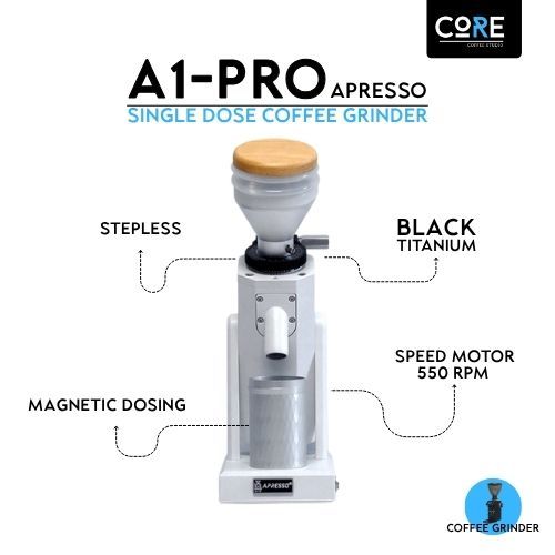 เครื่องบดเมล็ดกาแฟ  Apresso A1 Pro Stepless (สีขาว) (New Version) เฟือง Black Titanium Conical Burrs