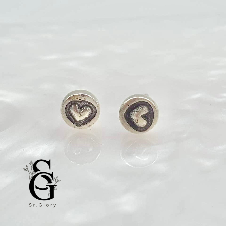 Sr.Glory ต่างหูเงินแท้ 92.5% ต่างหูหัวใจเงินแท้ทั้งหมด สไตล์มินิมอล  พร้อมแป้นต่างหูเงินแท้