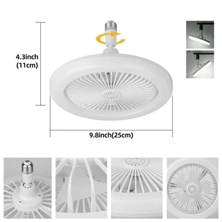 พัดลม E27 โคมไฟเพดาน LED พัดลมโคมไฟ หลายเกียร์ ลมแรงสุดแรง พัดลมติดเพดาน ไฟ LED 3 สี เขย่าหัว เงียบสุด ประหยัดสุด