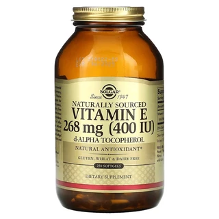 พร้อมส่ง!! Solgar, Naturally Sourced Vitamin E, 268 mg (400 IU), 250 Softgels วิตามินอี