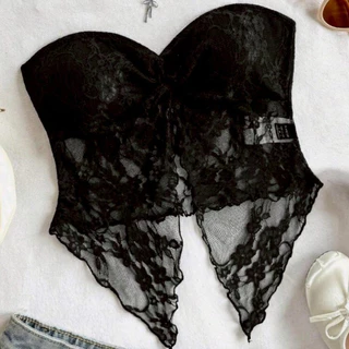 Crop TC2432 เสื้อเกาะอก อกทรงโบว์ ผ่าหน้า