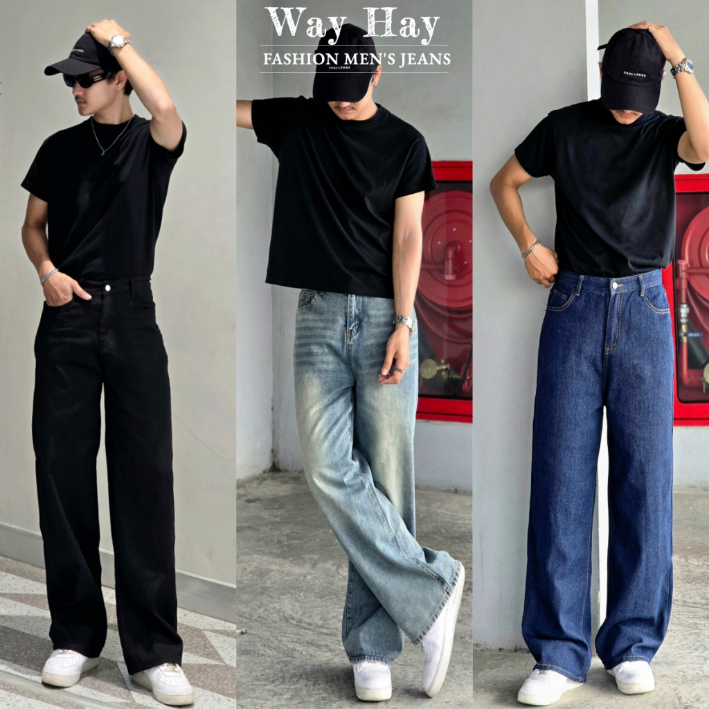 5 สี กางเกงยีนส์ คุณภาพสูง Baggy Jeans หนานุ่มสวมใส่สบาย ทรงขากระบอกกลาง