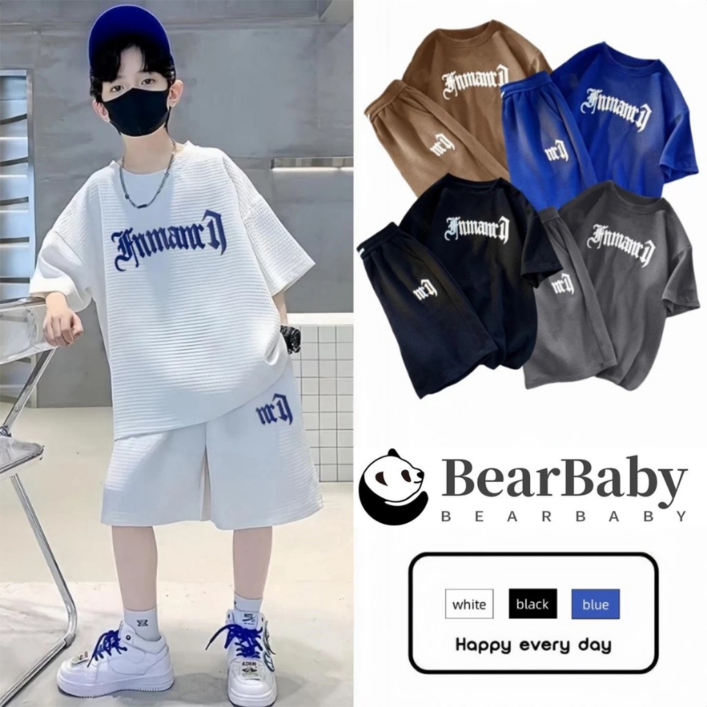 ชุดเด็กชาย ชุดลำลองเด็กชาย สีพื้น ทรงหลวม พิมพ์ลายตัวอักษร งานแฟชั่น ไซส์120-160