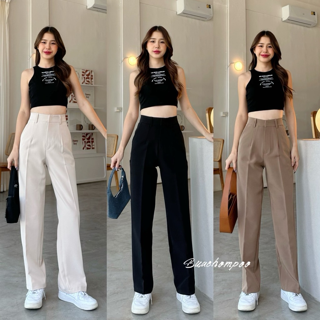 กางเกงขากระบอก มีหูเข็มขัด (ผ้าไอวี่) S-XXXL