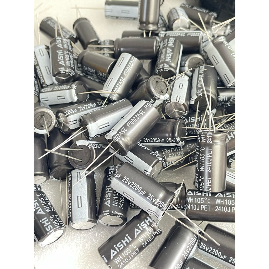 (แพ็ค10ตัว) 2200UF 25V คาปาซิเตอร์ แบรนด์ Aishi ขนาด 13x25mm สำดำ ทนความร้อนสูง 105C 2200uf 25v พร้อ