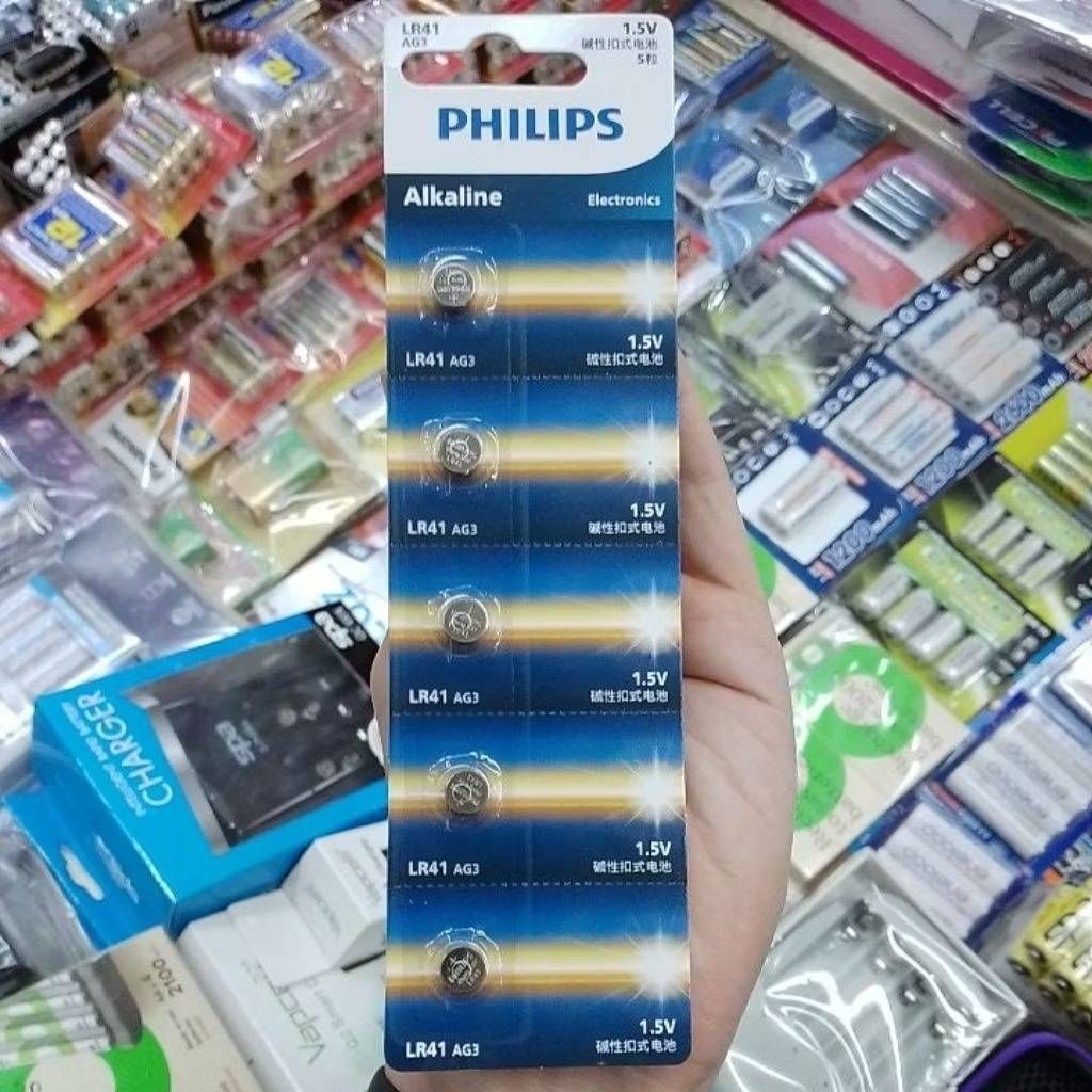 ถ่านกระดุม Philips LR41, AG3 1.5V  แพค5ก้อน  ของใหม่ ของแท้ แพคนำเข้าจากHK