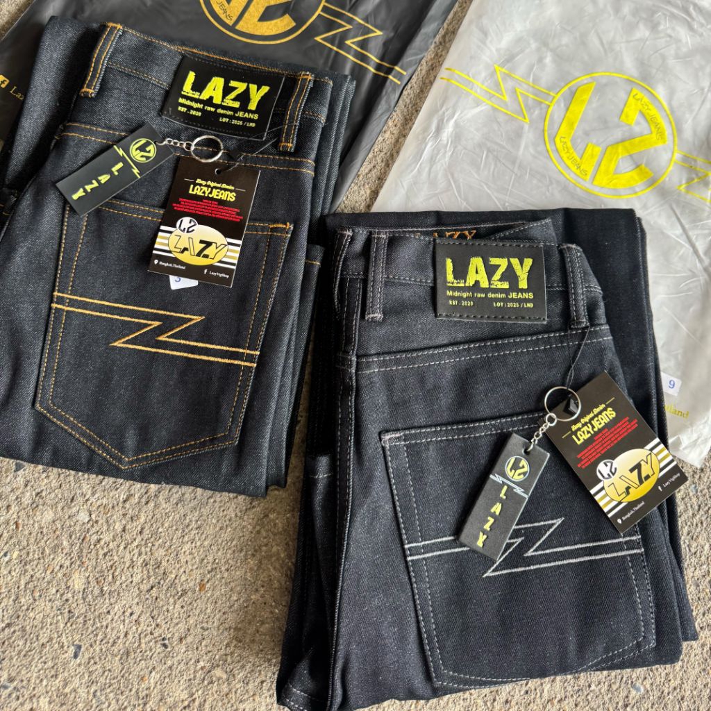 Lazy กางเกงยีนส์กระบอกใหญ่ผ้าดิบ16ozเน้นปั้นเฟด แถมป้ายฟรี