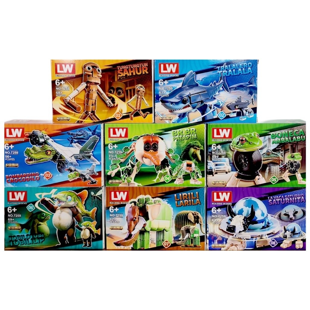 ตัวต่อ italian brainrot tung tung tung sahur No.7259 (ได้ทั้งชุด8กล่อง)