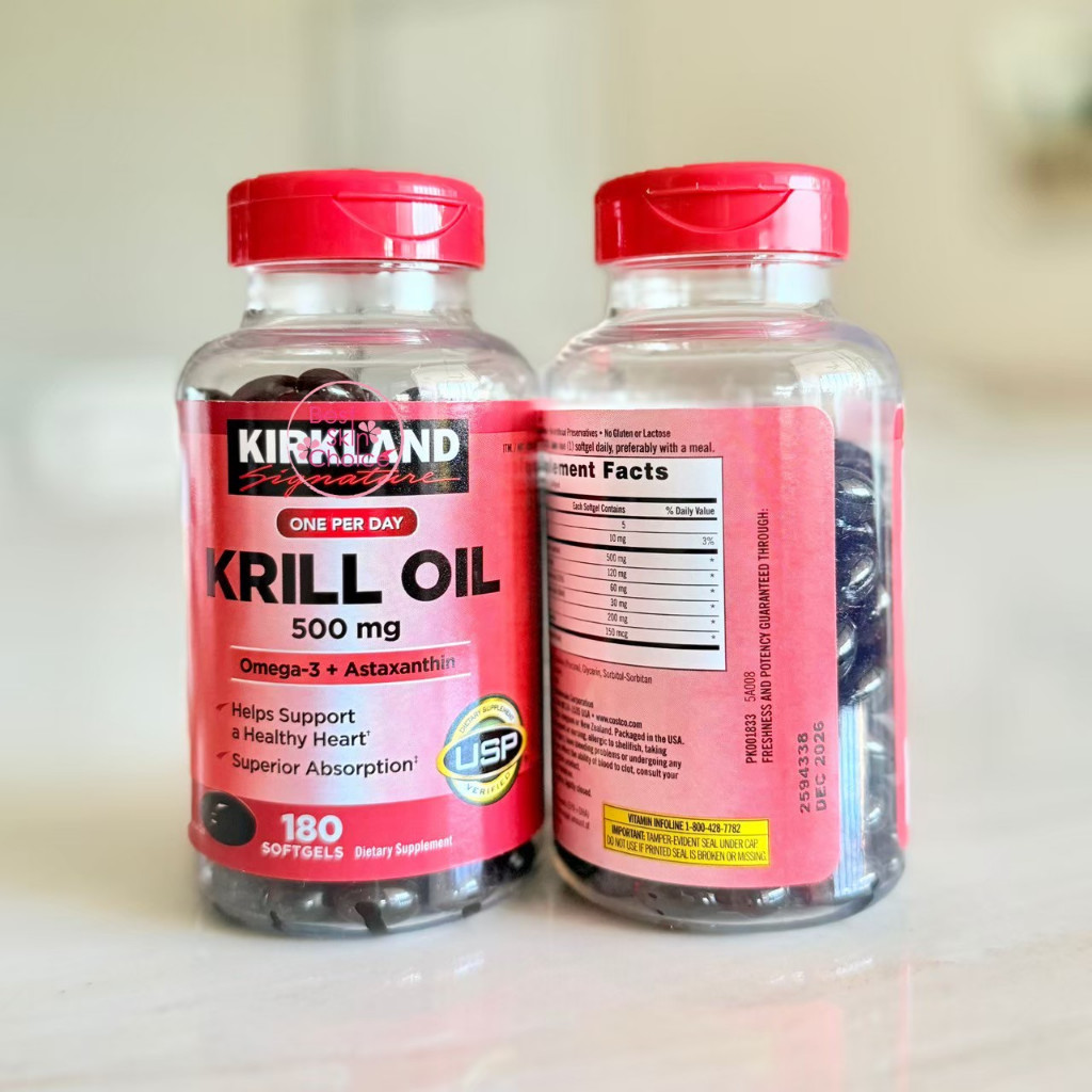 Exp JUL 2026 KIRKLAND KRILL OIL 500mg Omega3 + Astaxanthin  180 Softgels